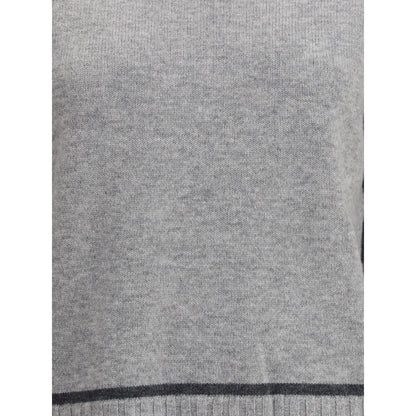 Max Mara Gray Wool Sweatshirt close-up showing texture and ribbed edges for elegance and sophistication.
