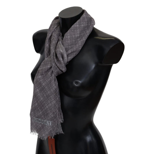 Missoni Gray Plaid Wool Unisex Neck Wrap Scarf