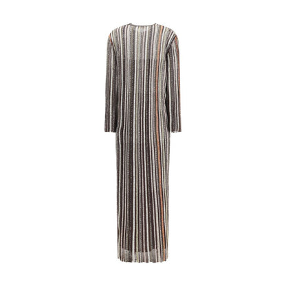 Missoni Multicolor Viscose Casual Dress with stripes, long sleeves, and deep V-neckline, ideal for special occasions.