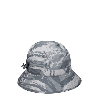 Moncler Gray Polyester Bucket Hat with drawstring closure and front logo, 100% polyester sporty glam design.