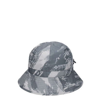 Moncler Gray Polyester Bucket Hat with front logo, sporty glam style, drawstring closure, MPN 3B00001596I0F92, made of 100% polyester.