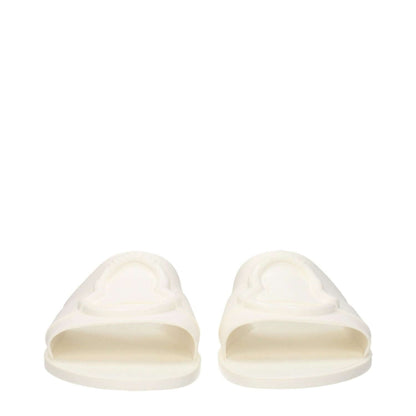 Moncler White Cotton Slippers with open toe design and rubber sole, featuring front logo detail, model MPN 4C00130M4095035.