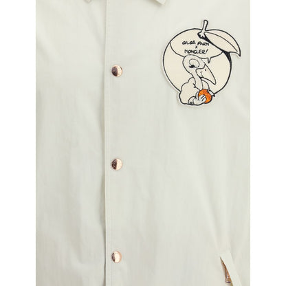 Moncler x Donald Glover White Cotton Coat with comic-style patch detail on chest