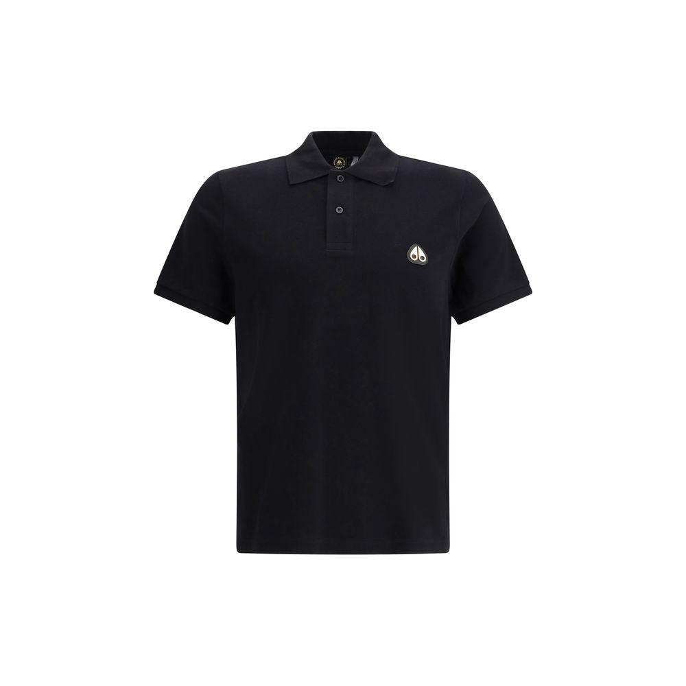 Moose Knuckles Black Cotton Polo Shirt with classic collar, front buttons, side slits, and logo metal patch, perfect for sporty elegance.