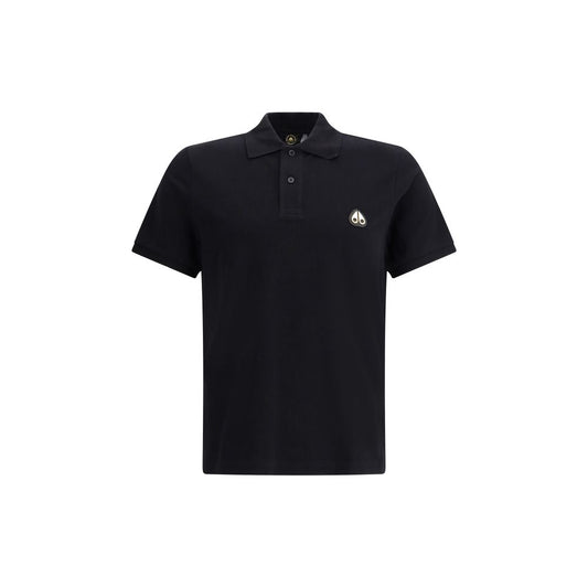 Moose Knuckles Black Cotton Polo Shirt with classic collar and metal logo patch, showcasing sporty elegance for AW25 season.