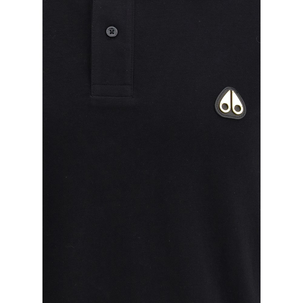 Moose Knuckles Black Cotton Polo Shirt featuring classic collar and iconic logo patch