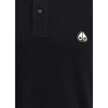 Moose Knuckles Black Cotton Polo Shirt featuring classic collar and iconic logo patch
