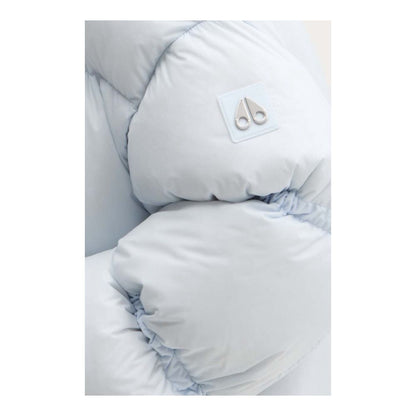 Moose Knuckles Light Blue Nylon Women Jacket showcasing its down padding and sleek design.