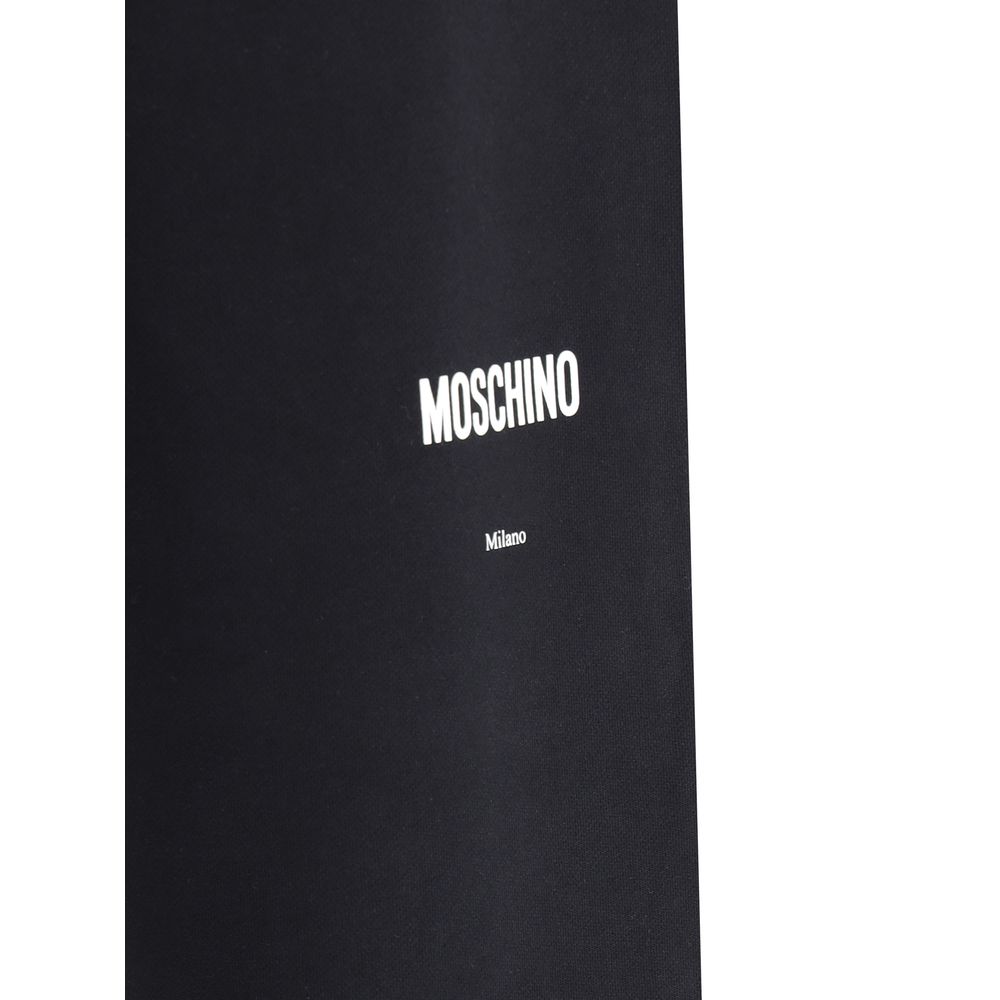 Moschino Black Cotton Joggers (Workout Pants) featuring logo detail, highlighting brand style and comfort with elastic waistband. Made in Italy.