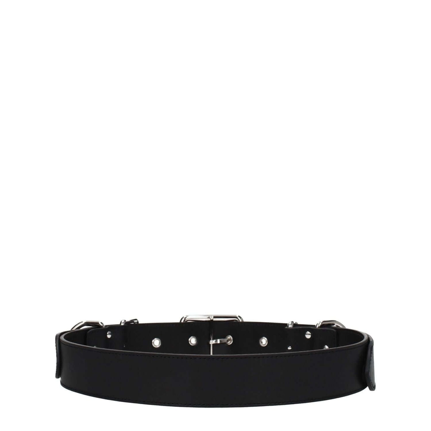 Moschino Black Leather Belt with silver buckle, punk rock style, adjustable, made of leather, MPN A803780020555, 4 cm height.