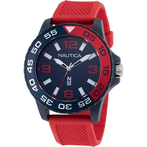 NAUTICA Mod. NAPFWS303 men's quartz analog watch with water resistance, mineral dial, and 45mm case. Comes in official box.