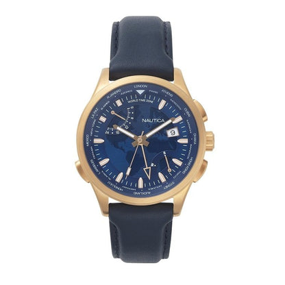NAUTICA Mod. NAPSHG002 Quartz Analog Gent Watch, Blue Dial, 44mm Case, Mineral Dial, Water Resistant 10 ATM, Leather Strap