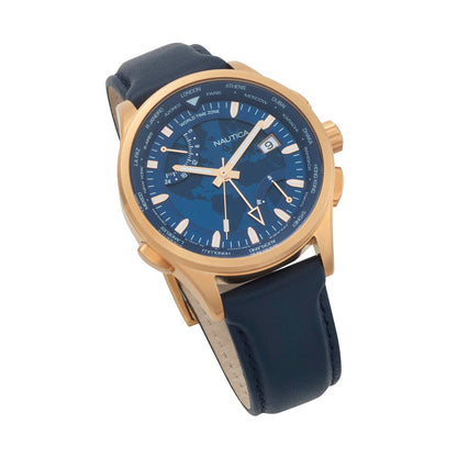 NAUTICA Mod. NAPSHG002 gent's quartz analog watch with 10 ATM water resistance, 44 mm mineral case, and official packaging.