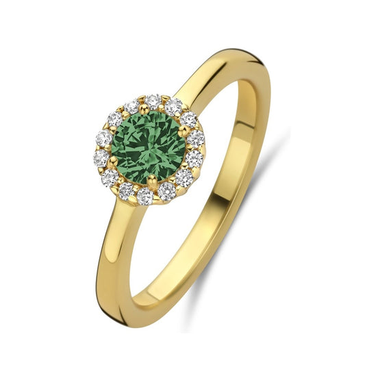 NEW BLING Mod. 9NB-1539-60 ring with green gemstone and diamonds on gold band.