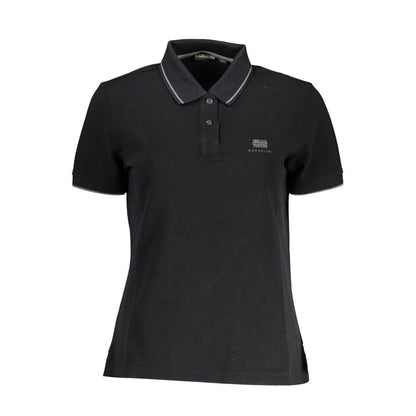 Napapijri Black Cotton Women Polo Shirt with contrasting details and embroidery, showcasing sophisticated style for the fashion-conscious.