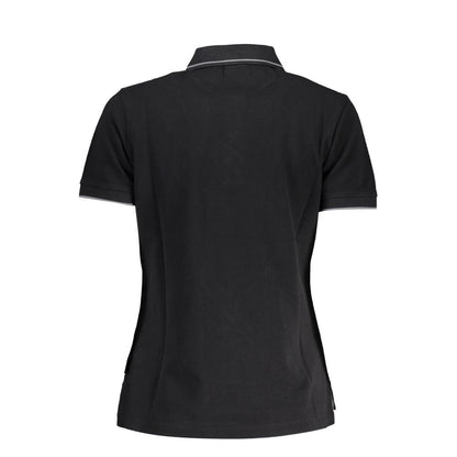 Back view of Napapijri Black Cotton Women Polo Shirt with short sleeves and contrast details.