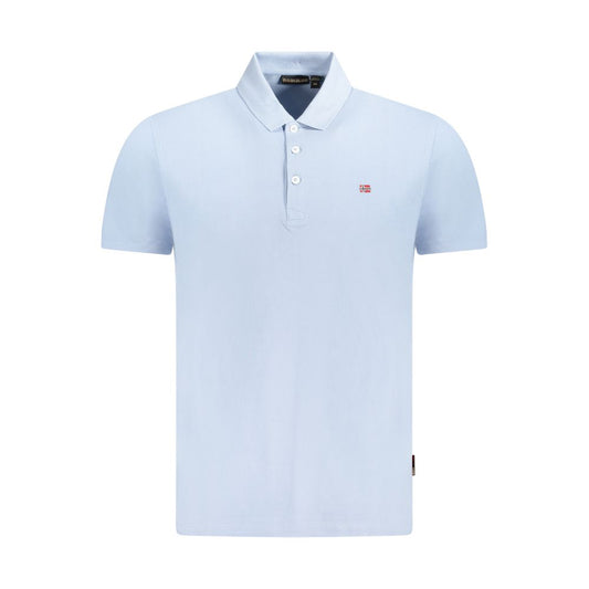 Napapijri Light Blue Cotton Men Polo Shirt with 3-button placket and embroidery logo