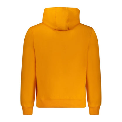 Rear view of Napapijri Orange Cotton Men Sweater showcasing its vibrant color and hood, ideal for casual wear and style.