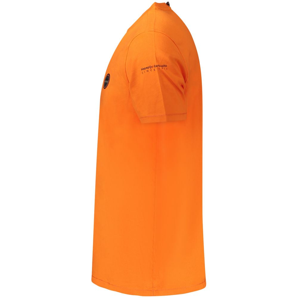 Napapijri Orange Cotton Men T-Shirt side view showcasing bold color and logo.