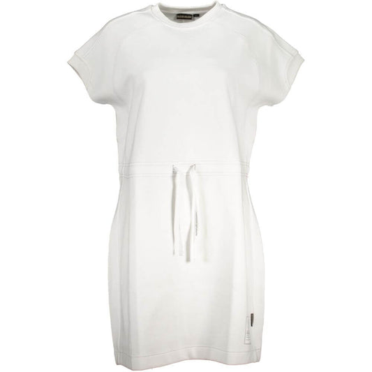 Napapijri White Cotton Dress with short sleeves, crew neck, and logo detail, ideal for sporty and casual occasions.