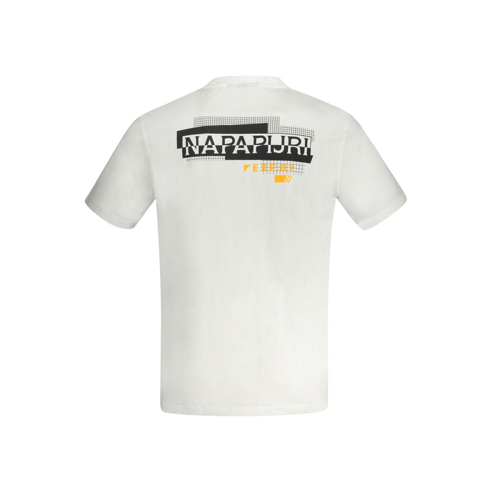 Napapijri White Cotton T-Shirt with logo print, short sleeves, crew neck, and regular fit, made from 100% organic cotton.