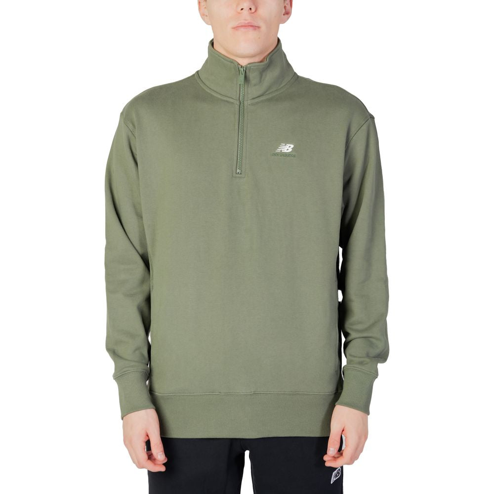 Man wearing New Balance Green Cotton Sweatshirt with half-zip and high collar.