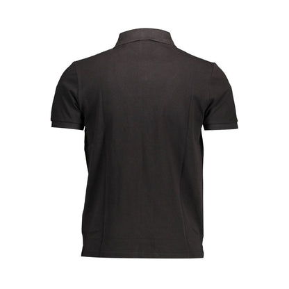 Back view of North Sails Black Cotton Men Polo Shirt, showcasing sleek design and premium cotton fabric.