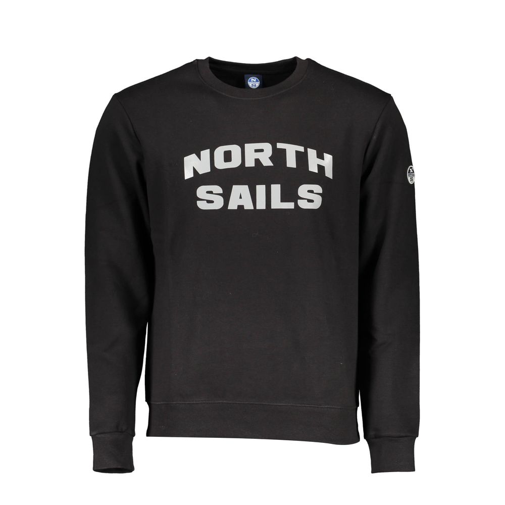 North Sails "Black Cotton Men Sweater" with bold logo, crew neck, and long sleeves, perfect for stylish and comfortable wear.
