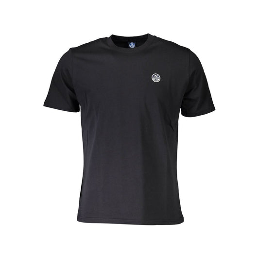 North Sails Black Cotton Men T-Shirt with logo, short sleeve, crew neck, made from durable cotton-polyester blend for style and comfort.