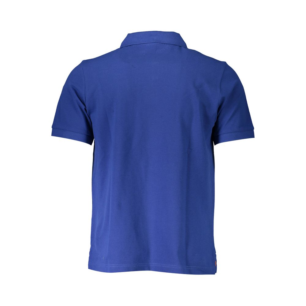 Back view of North Sails Blue Cotton Men Polo Shirt showcasing the elegant blue hue and classic short sleeve style.