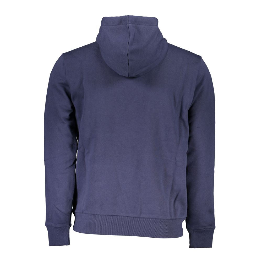 Back view of North Sails Blue Cotton Men Sweater with Hood highlighting the hood design and vibrant blue color.