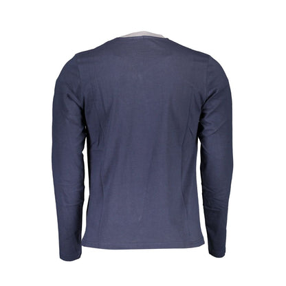 Rear view of North Sails Blue Cotton Men T-Shirt, long sleeve design emphasizing classic casual luxury and durability.