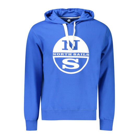 North Sails Blue Cotton Men's Sweater with bold logo print on hoodie, crafted for comfort and style. Perfect for the fashion-forward.