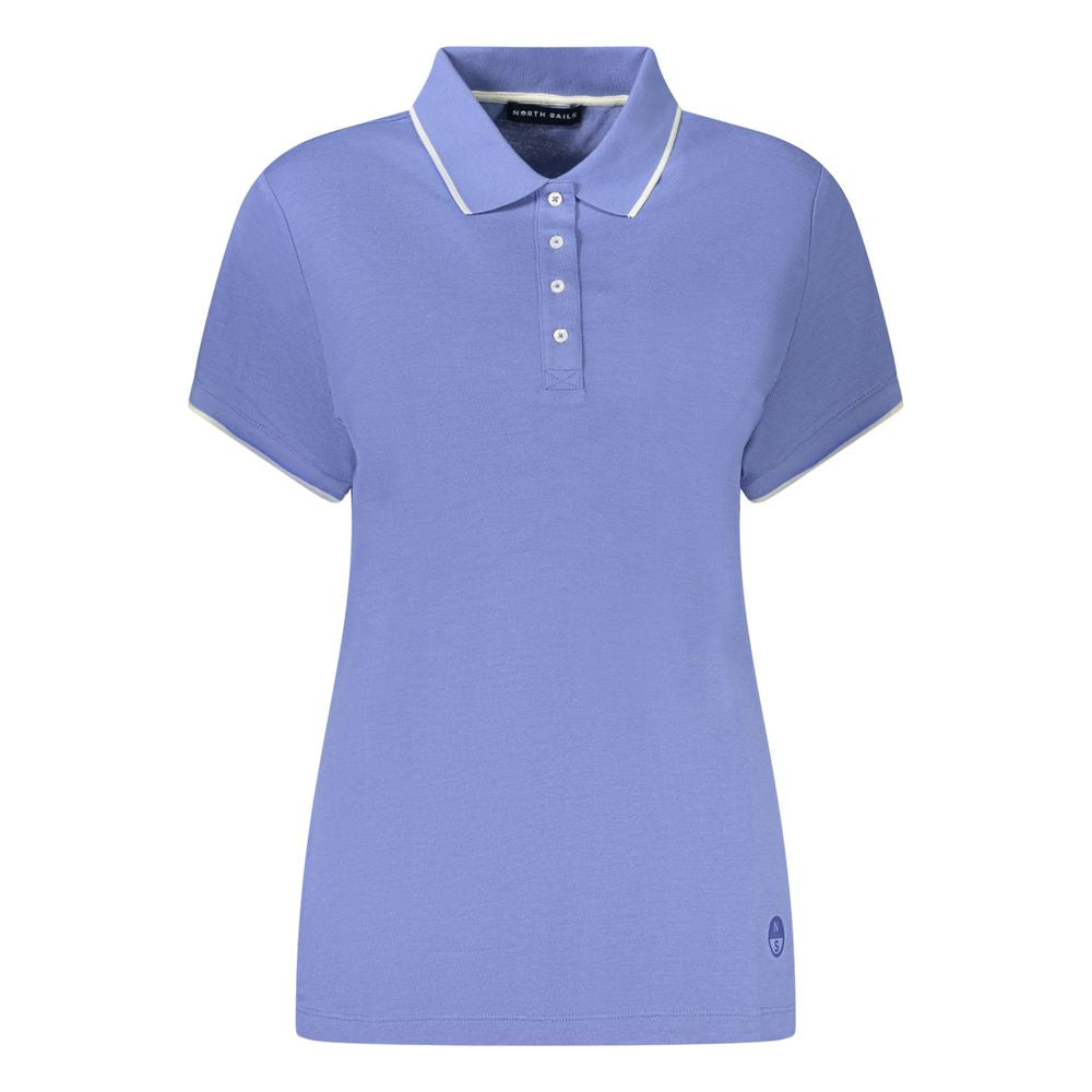 North Sails Blue Cotton Women Polo Shirt with short sleeves, white buttons, and logo detail, perfect for casual and elegant occasions.