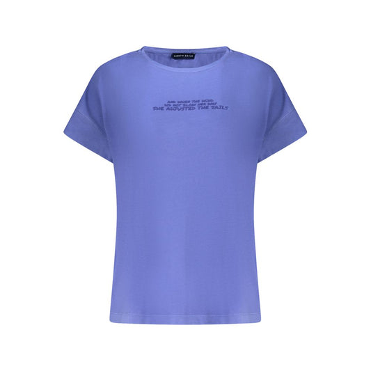 North Sails Blue Cotton Women T-Shirt with short sleeves and embossed logo print on front.
