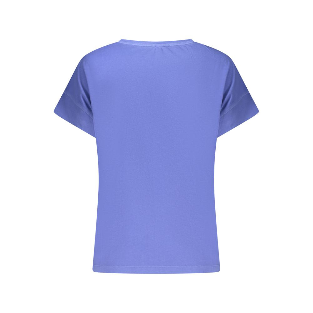 Back view of North Sails Blue Cotton Women T-Shirt with wide neck and short sleeves.