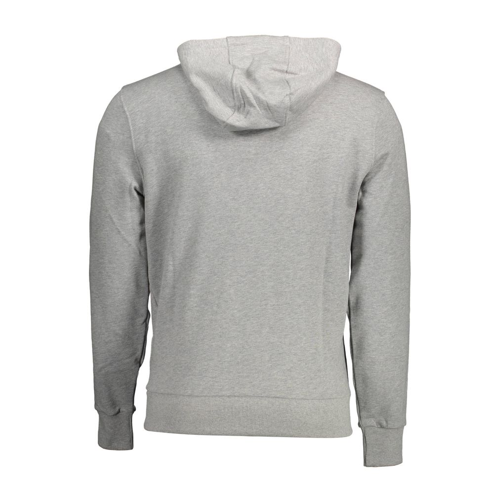 Back view of North Sails Gray Cotton Men Sweater with hood and long sleeves, showcasing stylish and comfortable design.