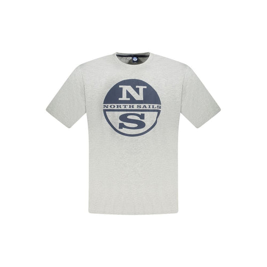 Alt Tag: North Sails Gray Cotton Men T-Shirt with logo print, short sleeves, and crew neck for stylish comfort, embodying maritime spirit.