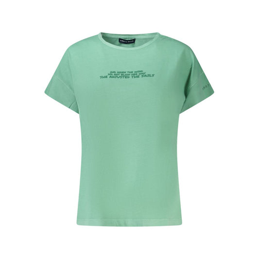 North Sails Green Cotton Women T-Shirt with embossed logo on front and wide neck design