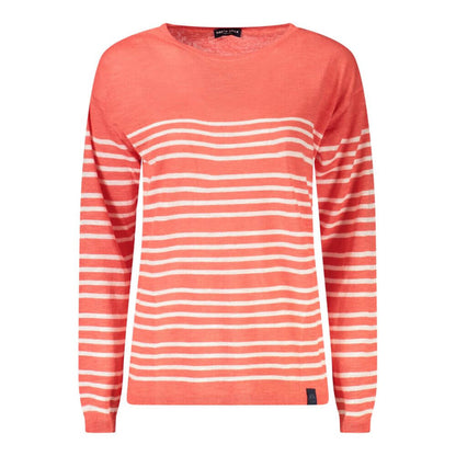 North Sails Red Cotton Sweater with striped design and wide neckline. Long sleeves and logo detailing. Perfect blend of style and comfort.