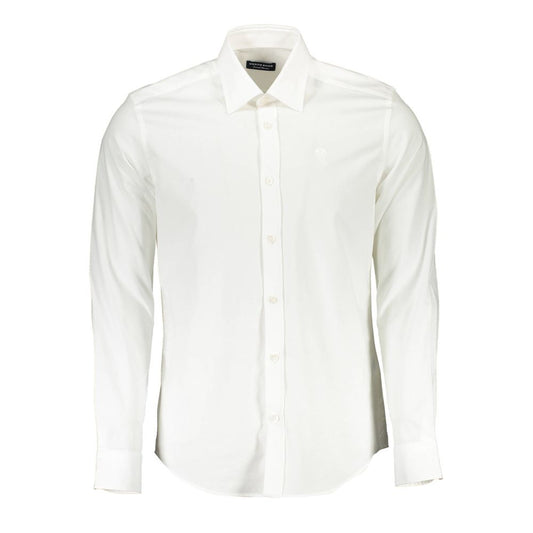 North Sails White Cotton Men Shirt with Italian collar and 1-button cuffs, featuring iconic logo, perfect for a stylish and classic look.