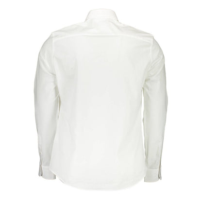 Back view of North Sails White Cotton Men Shirt with Italian collar, showcasing sleek design perfect for stylish wardrobe.