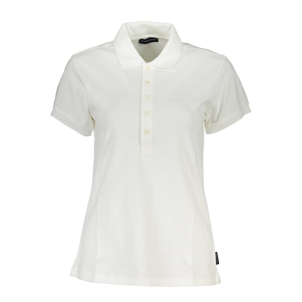 North Sails White Cotton Women Polo Shirt, organic cotton polo with brand logo, elegant short sleeve design for smart casual wear.