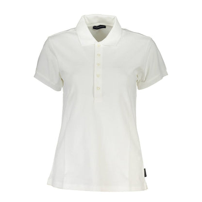 North Sails White Cotton Women Polo Shirt, organic cotton polo with brand logo, elegant short sleeve design for smart casual wear.