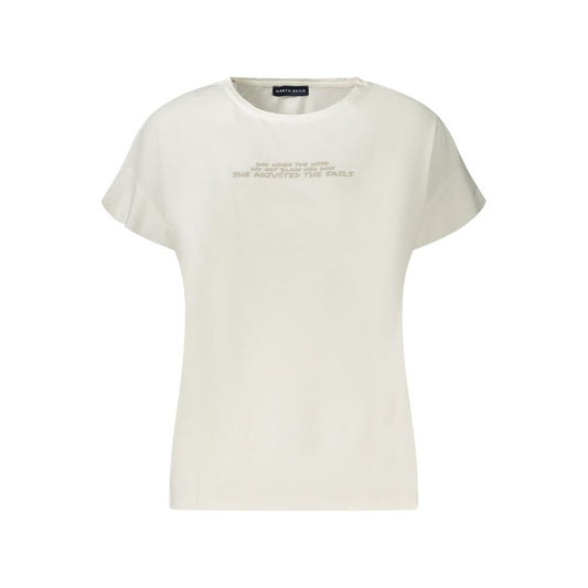 North Sails White Cotton Women T-Shirt with embossed logo and wide neck, elegant short sleeves, showcasing modern style and comfort.