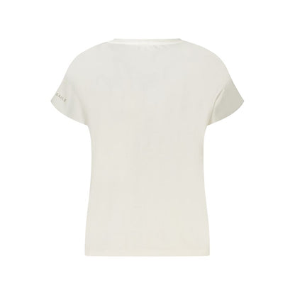Back view of North Sails White Cotton Women T-Shirt with short sleeves and embossed logo, showcasing simple and chic design.