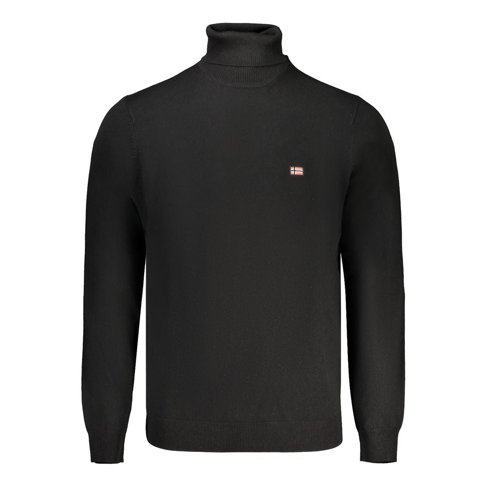 Norway 1963 Black Polyester Sweater with long sleeves, turtleneck, and embroidery, showcasing the logo on front.