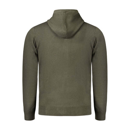 Back view of Norway 1963 Green Polyamide Men Cardigan with hood and ribbed cuffs.