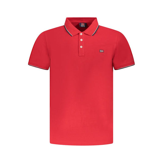 Norway 1963 Red Cotton Polo Shirt with short sleeves, 3 buttons, contrasting details, and logo application.