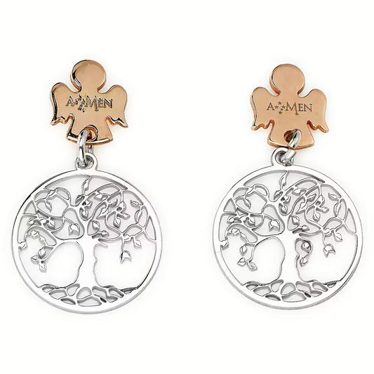 AMEN JEWELRY Mod. ORALABR tree design earrings with angel ornament.